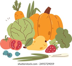 Vegetables And Fruits Fiber Food Vector Illustration