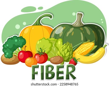 Vegetables and fruits fiber foods group illustration