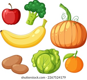 Vegetables and fruits fiber foods group illustration