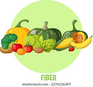 Vegetables and fruits fiber foods group illustration