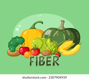 Vegetables and fruits fiber foods group illustration