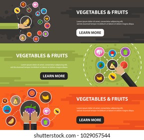 Vegetables and fruits flat icon concept. Vector illustration. Element template for design.