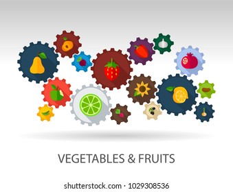 Vegetables and fruits flat icon concept. Vector illustration. Element template for design.
