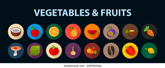 Vegetables and fruits flat icon concept. Vector illustration. Element template for design.