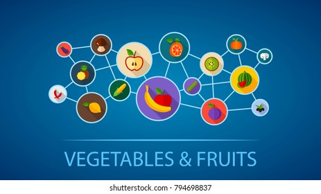 Vegetables and fruits flat icon concept. Vector illustration. Element template for design.