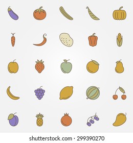 Vegetables and fruits flat icons - vector collection of foods
