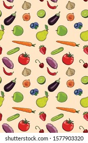 Vegetables and fruits, flat. Seamless pattern. Vector illustratio