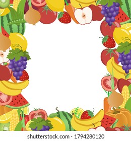 Vegetables Fruits Frame Watermelon Pumpkin Carrot Stock Vector (Royalty ...