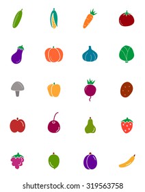 Vegetables and fruits glyph icon set