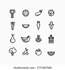 Vegetables and fruits green healthy eating icons