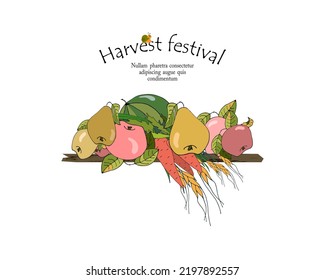 Vegetables and fruits hand drawn in vector. Easy to use for Organic product labels. Market signboard. Harvest festival banner.