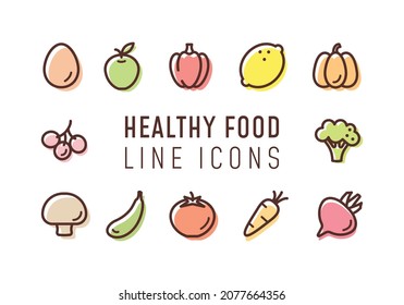 Vegetables and fruits healthy vibrant icons