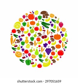 Vegetables and fruits icon round layout