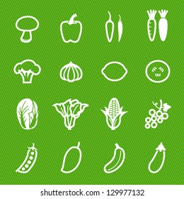 Vegetables and Fruits Icons with Green Background