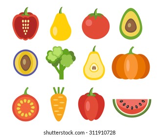 Vegetables and fruits icons. Organic food, vector illustration