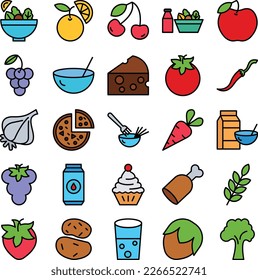 Vegetables and fruits icons set, Vegetables icons pack, fruits vector icons set, food and drink  set, Vegetables icons collection, Food  pack, Vegetables and fruits fill set