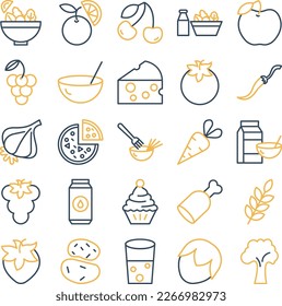 Vegetables and fruits icons set, Vegetables icons pack, fruits vector icons set, food and drink  set, Vegetables icons collection, Food  pack, Vegetables and fruits fill set