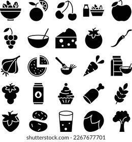 Vegetables and fruits icons set, Vegetables icons pack, fruits vector icons set, food and drink  set, Vegetables icons collection, Food  pack, Vegetables and fruits fill set