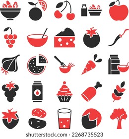 Vegetables and fruits icons set, Vegetables icons pack, fruits vector icons set, food and drink  set, Vegetables icons collection, Food  pack, Vegetables and fruits fill set