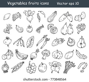 Vegetables fruits icons set. Vector eps 10.