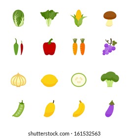 Vegetables and Fruits Icons with White Background