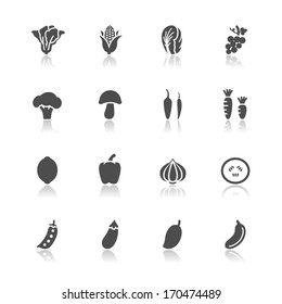 Vegetables and Fruits Icons with White Background