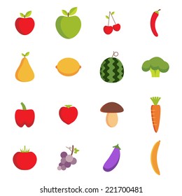 Vegetables and Fruits Icons with White Background