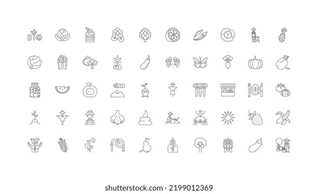 Vegetables and fruits ideas, linear icons, line signs set, vector collection