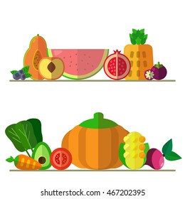 Vegetables, fruits  illustrations vector set. Modern flat design. Isolated objects.