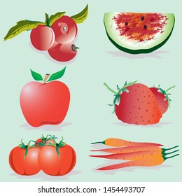 Vegetables and fruits, Image illustration of assorted fruits, Detailed vector illustration with juicy Fruit