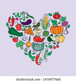 vegetables fruits love hea...ens vegan vector icons