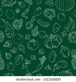 Vegetables and fruits seamless pattern background. template for cooking, restaurant menu and vegetarian food