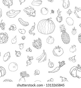 Vegetables and fruits seamless pattern background. template for cooking, restaurant menu and vegetarian food