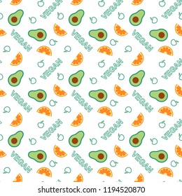 Vegetables and fruits Seamless pattern. Illustration for backgrounds, card, posters, banners, textile prints, cover, web design. Eat healthy. Vector icons.