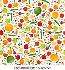 Vegetables and fruits seamless pattern on a white background
