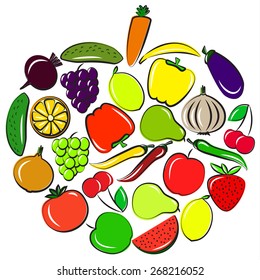 Vegetables and fruits set in vector format