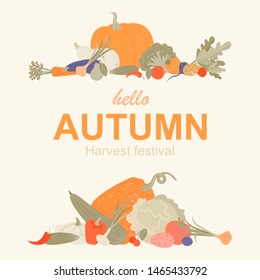 Vegetables and fruits. Set of vector illustrations for banners, packaging or greeting cards design.