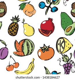 vegetables and fruits set vector sketch pattern