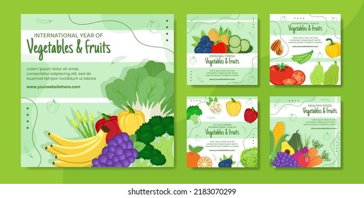 Vegetables and Fruits Social Media Post Template Cartoon Background Vector Illustration