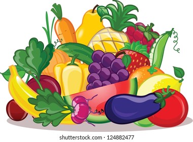 Vegetables and fruits, vector background