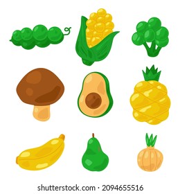 Vegetables and fruits vector cartoon set isolated on a white background.