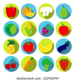 Vegetables Fruits Vector Icons Long Shadows Stock Vector (Royalty Free ...