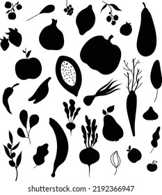 Vegetables and fruits vector Silhouettes