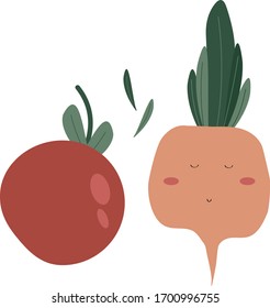 Vegetables funny set Vector illustration tomatos and radish. Trendy flat style design seamless pattern stock vector illustration for wrapping paper, textile, wallpaper, textile 