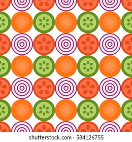 Vegetables geometric seamless pattern, flat style. Vector illustration.