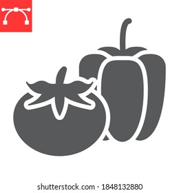 Vegetables glyph icon, bell pepper and tomato, vegetables sign vector graphics, editable stroke solid icon, eps 10