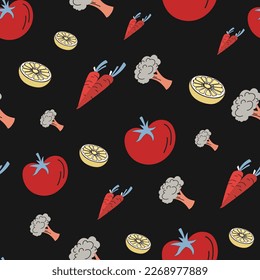 Vegetables Graphic Drawings Seamless Vector Pattern