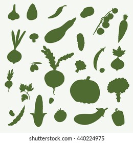 vegetables graphic silhouette set