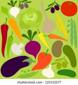 vegetables group on light green seamless pattern