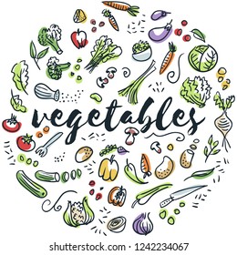 Vegetables hand drawn circular design